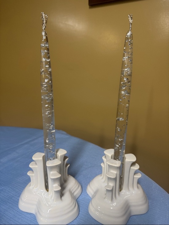 Other - Lucite taper candles clear filled with silver flecks 10” tall